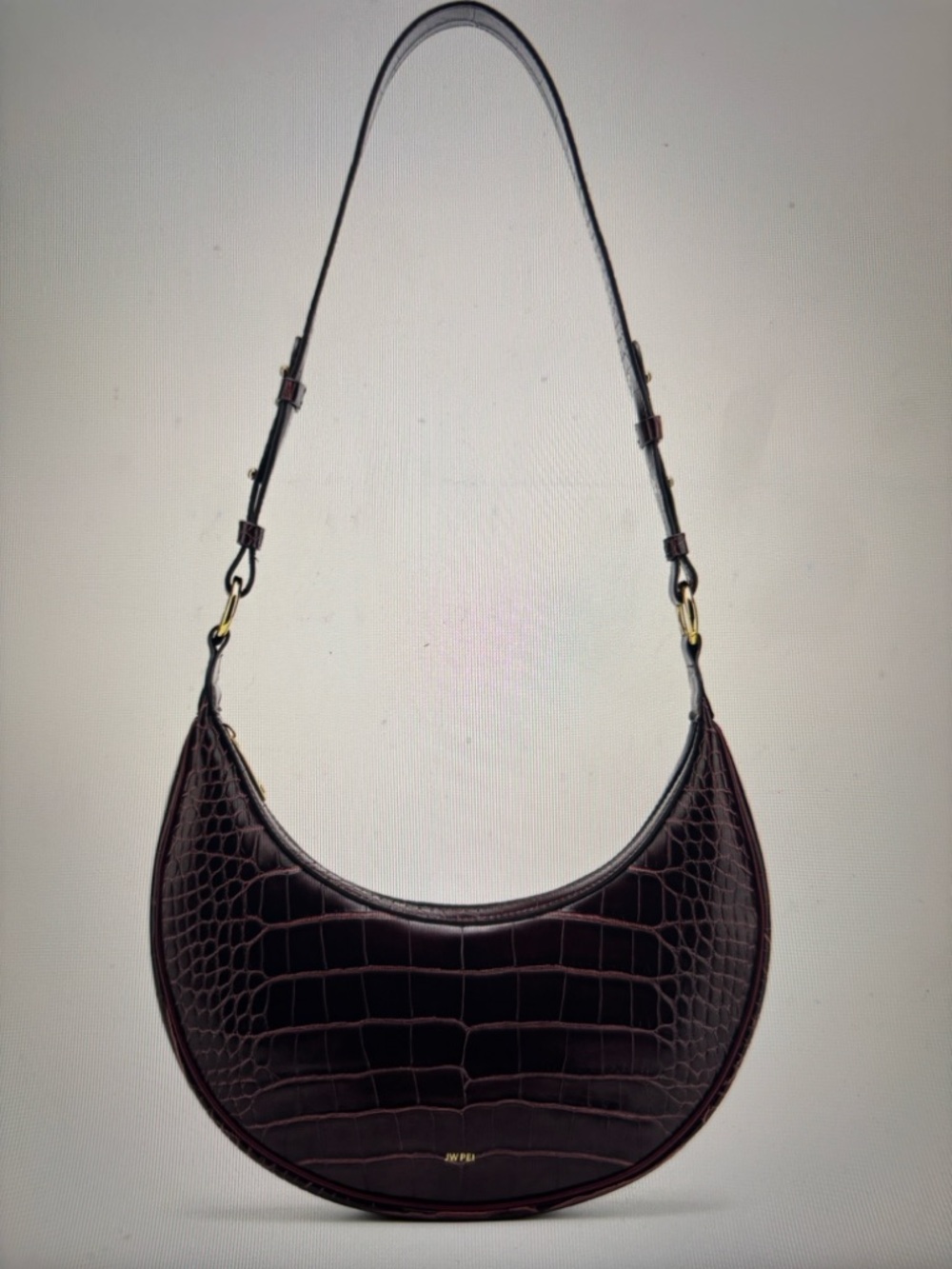 JW PEI Dark Brown Croc-Embossed Crescent Shoulder Bag